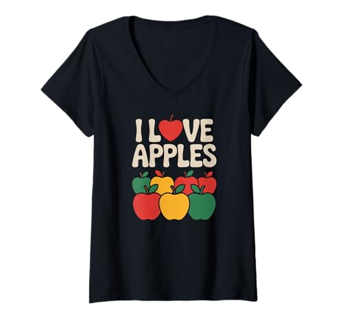 Damen Ich Liebe Äpfel, farbenfroher Fruchtausdruck T-Shirt mit V-Ausschnitt Damen Ich Liebe Äpfel, farbenfroher Fruchtausdruck T-Shirt mit V-Ausschnitt von Fruit Enthusiast Themes For Food Lovers