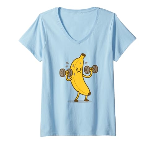 Damen Lustige Banane Gewichtheben Gym Workout Humor T-Shirt mit V-Ausschnitt von Fruit Fitness Comedy Gym Lovers Banana Squad