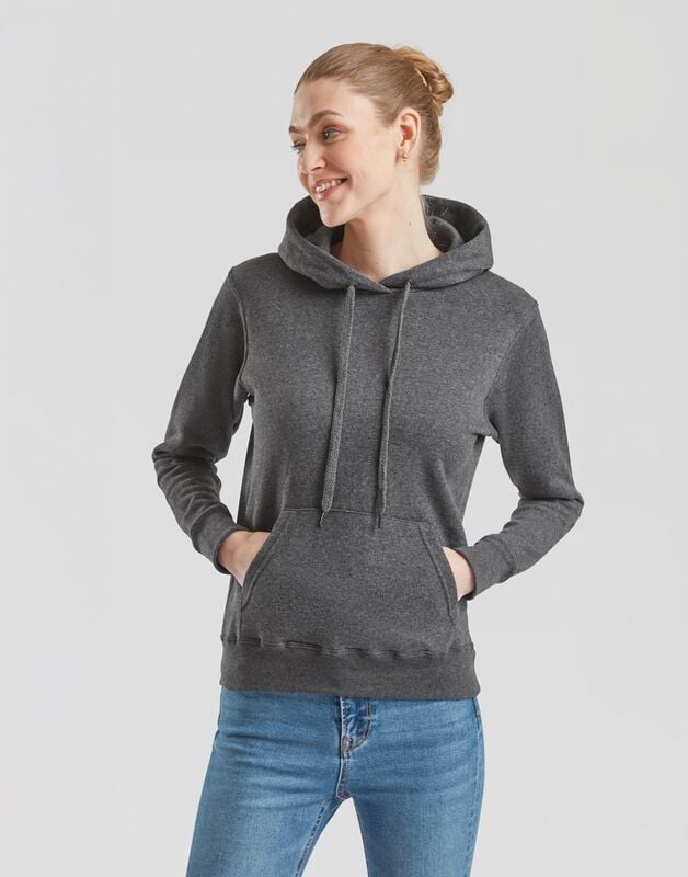 Fruit Of The Loom Kapuzenpullover - LADIES CLASSIC HOODED SWEAT - S bis XXL - für Damen - Größe S - dunkelgrau meliert von Fruit Of The Loom