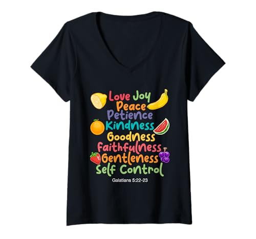 Damen Awesome Galatians Fruit Of The Spirit Religiöse Verse T-Shirt mit V-Ausschnitt Damen Awesome Galatians Fruit Of The Spirit Religiöse Verse T-Shirt mit V-Ausschnitt von Fruit Of The Spirit Believer Christians Designs