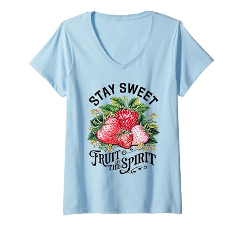 Damen Bibelvers Christian Fruit of The Spirit Strawberry Boho T-Shirt mit V-Ausschnitt Damen Bibelvers Christian Fruit of The Spirit Strawberry Boho T-Shirt mit V-Ausschnitt von Fruit Of The Spirit Strawberry Bible Verse Church