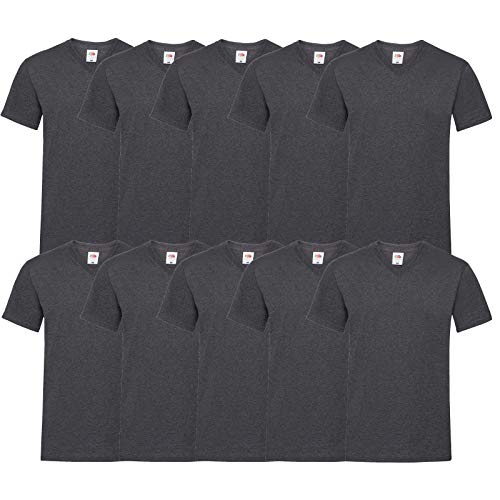Fruit of the Loom 10 T Shirts V-Neck M L XL XXL 3XL 4XL 5XL V-Ausschnitt Diverse Farben -HL-Kauf (L, 10er Dark Heather) von Fruit of the Loom