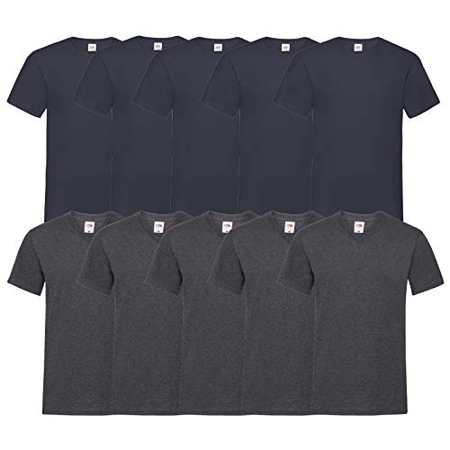 Fruit of the Loom 10 T Shirts V-Neck M L XL XXL 3XL 4XL 5XL V-Ausschnitt Diverse Farben -HL-Kauf (L, 5DeepNavy5DarkHeather) von Fruit of the Loom