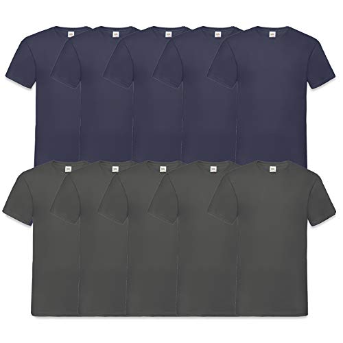 Fruit of the Loom 10 T Shirts V-Neck M L XL XXL 3XL 4XL 5XL V-Ausschnitt Diverse Farben -HL-Kauf (L, 5Navy5Anthrazit) von Fruit of the Loom