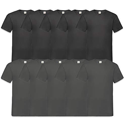 Fruit of the Loom 10 T Shirts V-Neck M L XL XXL 3XL 4XL 5XL V-Ausschnitt Diverse Farben -HL-Kauf (L, 5Schwarz5Anthrazit) von Fruit of the Loom