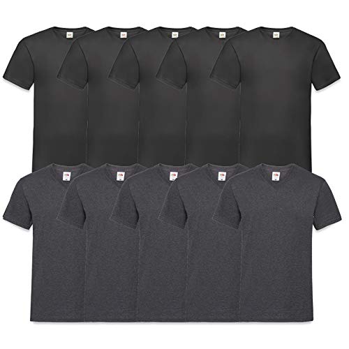 Fruit of the Loom 10 T Shirts V-Neck M L XL XXL 3XL 4XL 5XL V-Ausschnitt Diverse Farben -HL-Kauf (M, 5Schwarz5DarkHeather) von Fruit of the Loom