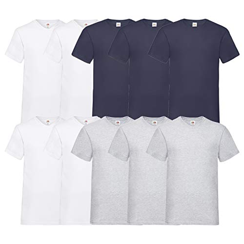 Fruit of the Loom 10 T Shirts V-Neck M L XL XXL 3XL 4XL 5XL V-Ausschnitt Diverse Farben -HL-Kauf (XL, 4Weiß3Navy3Grau) von Fruit of the Loom