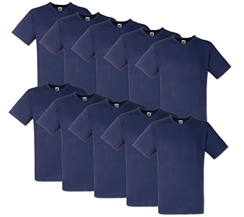 Fruit of the Loom 10 T Shirts V-Neck M L XL XXL V-Ausschnitt Diverse Farben auswählbar (XXL, Deep Navy) von Fruit of the Loom
