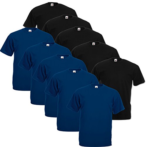 10 Fruit of the loom T Shirts Valueweight S M L XL XXL 3XL 4XL 5XL Übergröße Diverse Farbsets auswählbar (5XL, 5Schwarz/5Navy) von Fruit of the Loom