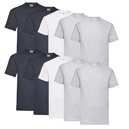 Fruit of the Loom 10 T Shirts Valueweight S M L XL XXL 3XL 4XL 5XL Übergröße Diverse Farbsets auswählbar (L, 4Grau/4DeepNavy/2Weiß) von Fruit of the Loom