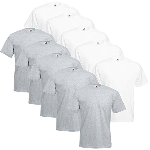 10 Fruit of the loom T Shirts Valueweight S M L XL XXL 3XL 4XL 5XL Übergröße Diverse Farbsets auswählbar (XL, 5Weiß/5Grau) von Fruit of the Loom