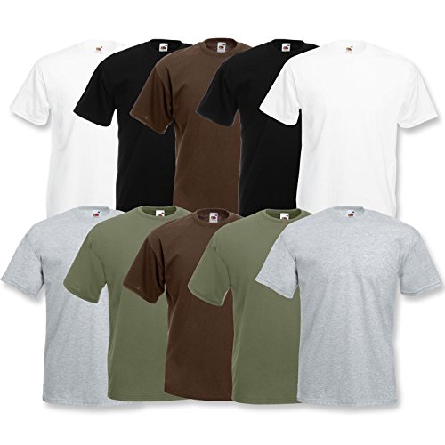 10 Fruit of the loom T Shirts Valueweight T Rundhals S M L XL XXL 3XL 4XL 5XL Übergröße Diverse Farbsets auswählbar (3XL, 2 Weiß / 2 Grau / 2 Schwarz / 2 Olive / 2 Schoko) von Fruit of the Loom