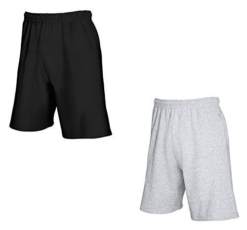 2er-Pack Fruit of The Loom Herren Kurze Sporthosen Jogginghosen Lightweight Shorts (M, Schwarz & Grau) von Fruit of the Loom