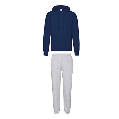 2er-Set Fruit of the Loom Hausanzug Sportanzug Jogginghose & Kapuzensweatshirt (L, Grau & Navy) von Fruit of the Loom