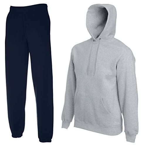 2er-Set Fruit of the Loom Hausanzug Sportanzug Jogginghose & Kapuzensweatshirt (M, Navy & Grau) von Fruit of the Loom