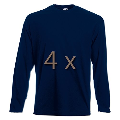 Fruit of the Loom 4 T Shirt Longsleeve M L XL XXL Langarm Verschiedene Farbsets auswählbar (M, Navy) von Fruit of the Loom