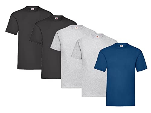 5er Pack T-Shirt Valueweight T -, 2X Schwarz + 2X Grau + 1x Navy + 1 HL Kauf Notizblock, Größe 5XL von Fruit of the Loom