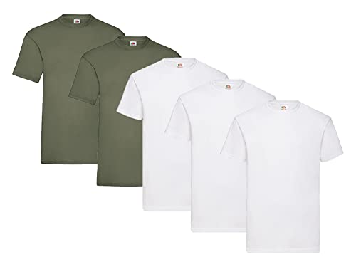 5er Pack T-Shirt Valueweight T -, 3X Weiss + 2X Olive + 1 HL Kauf Notizblock, Größe 3XL von Fruit of the Loom