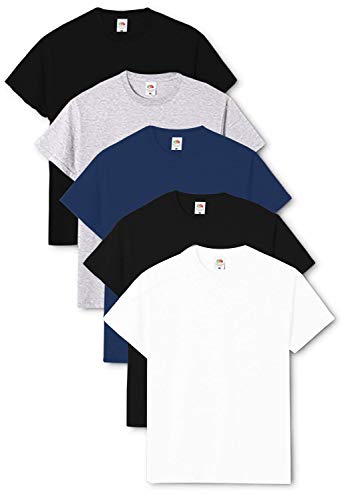 FRUIT OF THE LOOM Herren Heavy T-Shirt (5er Pack) Gr. S, Schwarz/Grau/Marineblau/Schwarz/Weiß von Fruit of the Loom