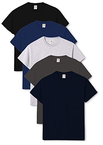 Fruit of the Loom Valueweight-T-Shirt für Herren, kurzärmelig, 5 Stück Gr. L, Schwarz/Marineblau/Heather Grey/Light Graphite/Deep Navy von Fruit of the Loom