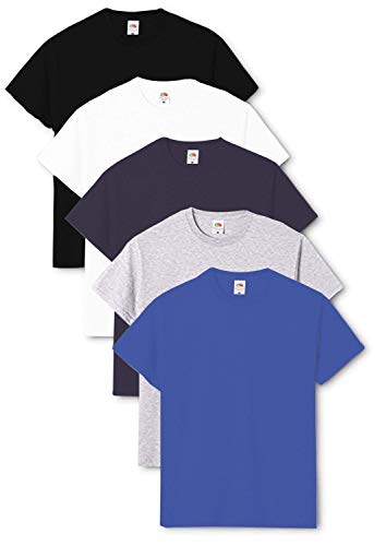 Fruit of the Loom Valueweight-T-Shirt für Herren, kurzärmelig, 5 Stück Gr. L, Schwarz/Weiß/Deep Navy/Heather Grey/Royal Blue von Fruit of the Loom