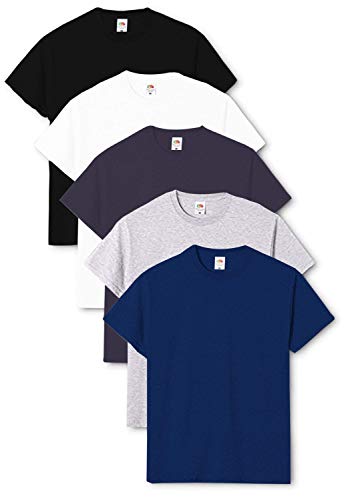 Fruit of the Loom Valueweight-T-Shirt für Herren, kurzärmelig, 5 Stück Gr. XXL, Schwarz/Weiß/Deep Navy/Heather Grey/Navy von Fruit of the Loom