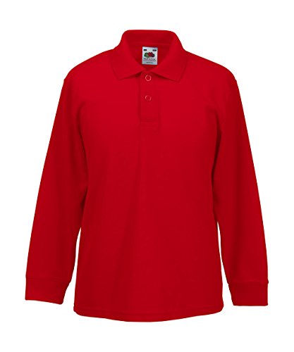 Fruit Of The Loom 63201 Kids Long Sleeve Childrens 65/35 Pique Polo Shirt - Red - Age 9-11 von Fruit of the Loom