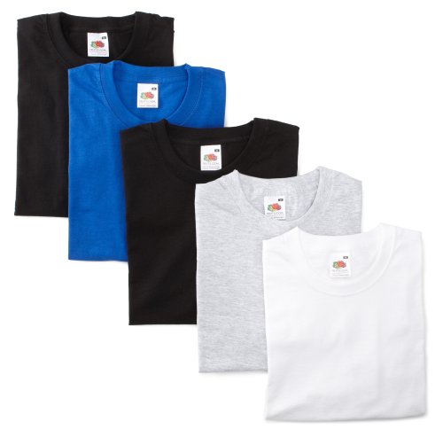 Fruit of the Loom 01 1036 VXZ XL, 5-Pack Valueweight T-Shirt, grau, royal, weiss, 2 x schwarz von Fruit of the Loom