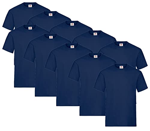 Fruit of the Loom 10 T Shirts Heavy Cotton M L XL XXL Diverse Farben auswählbar, Farbe:10x Navy + 1 HL Kauf Notizblock, Größe:3XL von Fruit of the Loom