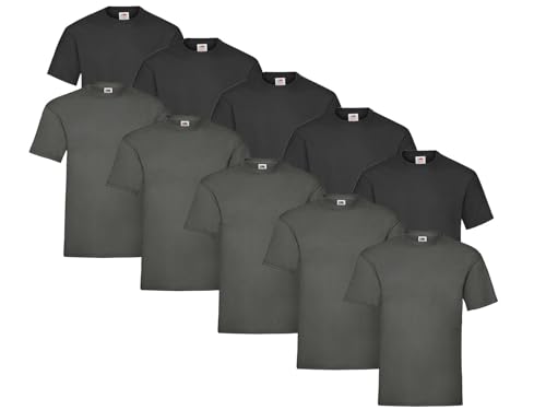 Fruit of the Loom 10 T Shirts Heavy Cotton M L XL XXL Diverse Farben auswählbar, Farbe:5X Graphit + 5X Schwarz + 1 HL Kauf Notizblock, Größe:L von Fruit of the Loom