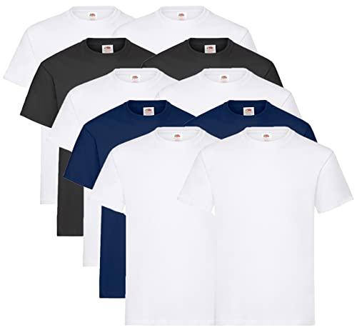 Fruit of the Loom 10 T Shirts Heavy Cotton M L XL XXL Diverse Farben auswählbar (3XL, 6X Weiss 2X Schwarz 2X Navy + 1x HL Kauf Notizblock) von Fruit of the Loom