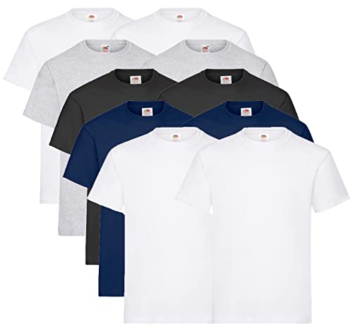 Fruit of the Loom 10 T Shirts Heavy Cotton M L XL XXL Diverse Farben auswählbar (M, 4X Weiss 2X Schwarz 2X Grau 2X Navy + 1x HL Kauf Notizblock) von Fruit of the Loom