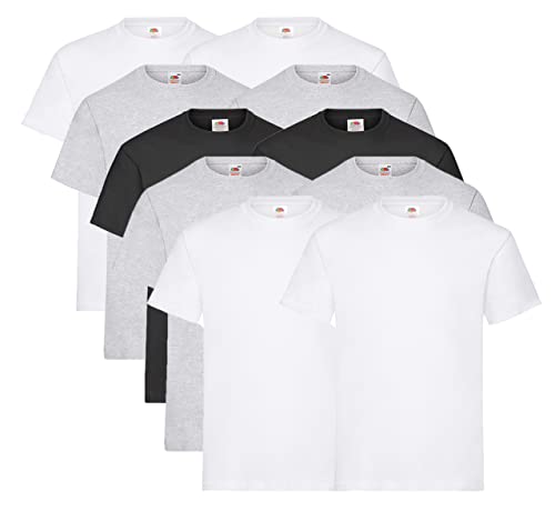 Fruit of the Loom 10 T Shirts Heavy Cotton M L XL XXL Diverse Farben auswählbar (XXL, 4X Weiss 4X Grau 2X Schwarz + 1x HL Kauf Notizblock) von Fruit of the Loom