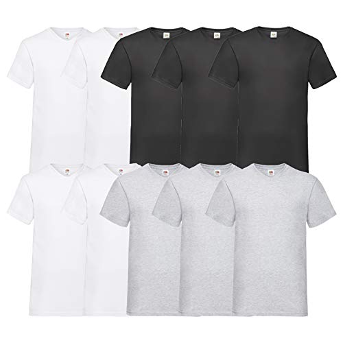 Fruit of the Loom 10 T Shirts V-Neck M L XL XXL 3XL 4XL 5XL V-Ausschnitt Diverse Farben -HL-Kauf (2XL, 4Weiß3Schwarz3Grau) von Fruit of the Loom