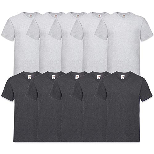 Fruit of the Loom 10 T Shirts V-Neck M L XL XXL 3XL 4XL 5XL V-Ausschnitt Diverse Farben -HL-Kauf (L, 5Grau5DarkHeather) von Fruit of the Loom
