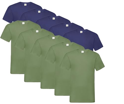 Fruit of the Loom 10 T Shirts V-Neck M L XL XXL 3XL 4XL 5XL V-Ausschnitt Diverse Farben -HL-Kauf (L, 5X Navy, 5X Olive + 1 HLKauf Block) von Fruit of the Loom