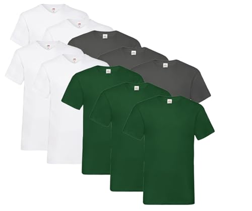 Fruit of the Loom 10 T Shirts V-Neck M L XL XXL 3XL 4XL 5XL V-Ausschnitt Diverse Farben -HL-Kauf (XXL, 4X Weiss, 3X Anthrazit, 3X Flaschengrün + 1 HLKauf Block) von Fruit of the Loom