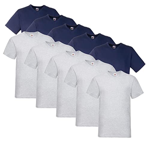 Fruit of the Loom 10 T Shirts V-Neck M L XL XXL 3XL 4XL 5XL V-Ausschnitt Diverse Farben -HL-Kauf (XXL, 5X Navy, 5X Grau + 1 HLKauf Block) von Fruit of the Loom
