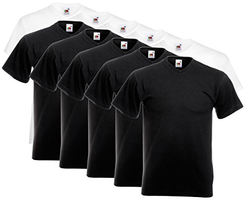 Fruit of the Loom 10 T Shirts V-Neck M L XL XXL V-Ausschnitt Diverse Farben auswählbar (3XL, 5Weiss/5Schwarz) von Fruit of the Loom