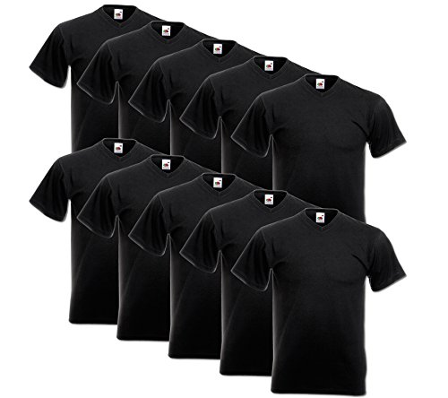 Fruit of the Loom 10 T Shirts V-Neck M L XL XXL V-Ausschnitt Diverse Farben auswählbar (5XL, Schwarz) von Fruit of the Loom