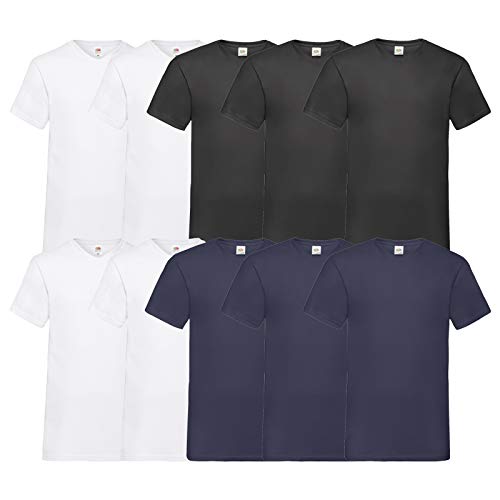 Fruit of the Loom 10 T Shirts V-Neck M L XL XXL V-Ausschnitt Diverse Farben -HL-Kauf (L, 4Weiss3Schwarz3Navy) von Fruit of the Loom