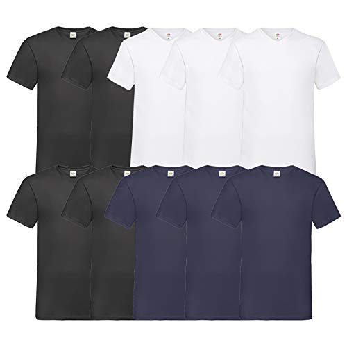 Fruit of the Loom 10 T Shirts V-Neck M L XL XXL 3XL 4XL 5XL V-Ausschnitt Diverse Farben -HL-Kauf (XL, 4Schwarz3Weiß3Navy) von Fruit of the Loom