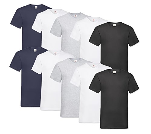 Fruit of the Loom 10 T Shirts V-Neck M L XL XXL V-Ausschnitt Diverse Farben auswählbar (3XL, 4Weiß/2Schwarz/2Navy/2Grau) von Fruit of the Loom