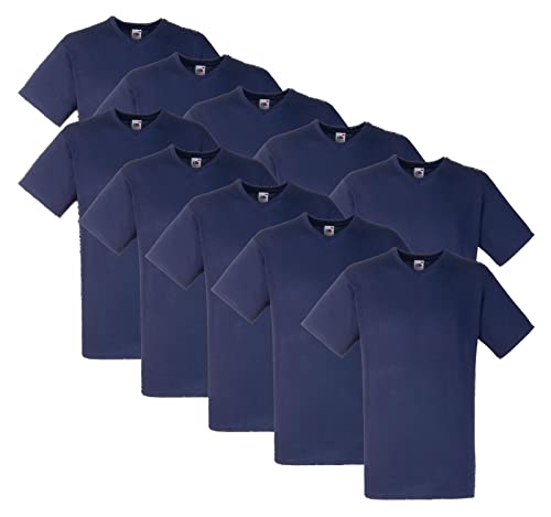 Fruit of the Loom 10 T Shirts V-Neck M L XL XXL V-Ausschnitt Diverse Farben auswählbar (M, 10x Navy + 1 HLKauf Block) von Fruit of the Loom