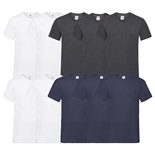 Fruit of the Loom 10 T Shirts V-Neck M L XL XXL V-Ausschnitt Diverse Farben auswählbar (XL, 4Weiß/3Navy/3Dark H.Grey) von Fruit of the Loom