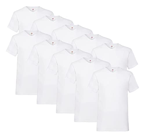 Fruit of the Loom 10 T Shirts V-Neck M L XL XXL V-Ausschnitt Diverse Farben auswählbar (XXL, 10x Weiss + 1 HLKauf Block) von Fruit of the Loom