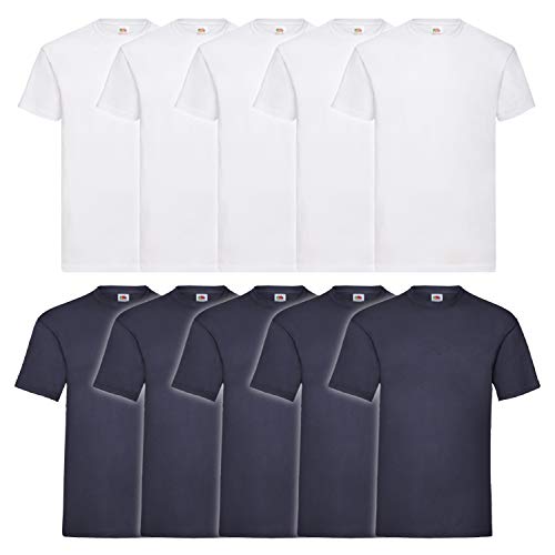 Fruit of the Loom 10 T Shirts Valueweight S M L XL XXL 3XL 4XL 5XL Übergröße Diverse Farbsets auswählbar, Größe:5XL, Farbe:5weiss/5navy von Fruit of the Loom