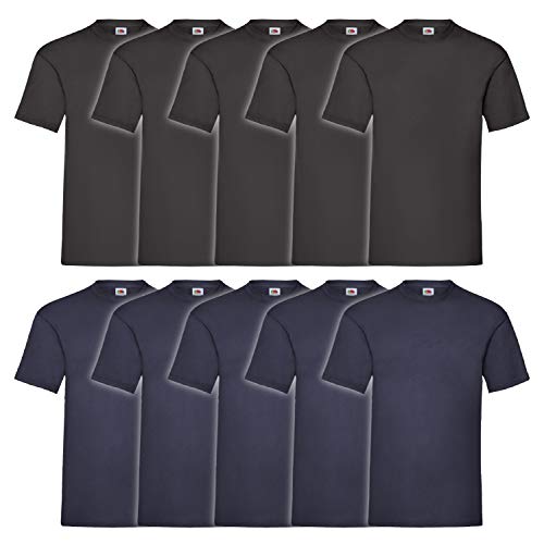 Fruit of the Loom 10 T Shirts Valueweight S M L XL XXL 3XL 4XL 5XL Übergröße Diverse Farbsets auswählbar, Größe:XL, Farbe:5schwarz/5navy von Fruit of the Loom