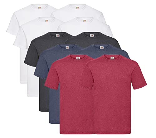 Fruit of the Loom 10 T Shirts Valueweight T Rundhals S M L XL XXL 3XL 4XL 5XL Diverse Farbsets auswählbar, 4 Weiss / 2 Vintage Red / 2 Vintage Navy / 2 Dark Heather + 1 HL Kauf Notizblock, XXL von Fruit of the Loom