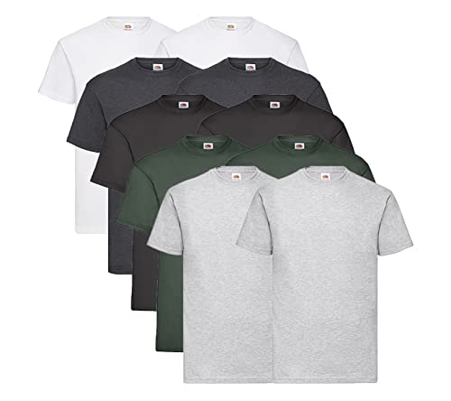 Fruit of the Loom 10 T Shirts Valueweight T Rundhals S M L XL XXL 3XL 4XL 5XL Farbsets auswählbar, 2 Weiss / 2 Schwarz / 2 Flaschengrün / 2 Grau / 2 Dark Heather+ 1 HL Kauf Notizblock, M von Fruit of the Loom
